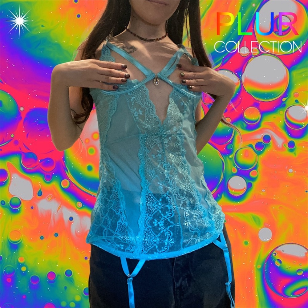 Vintage Y2k Secret Til Midnight Baby Blue Rave Styled Lingerie Top